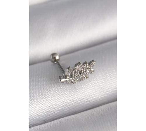 316L Çelik Gümüş Renk Zirkon Taşlı Dal Tragus Piercing - TJ-PR1259