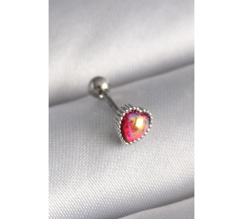 316L Çelik Gümüş Renk Kırmızı Mineli Kalp Tragus Piercing - TJ-PR1267
