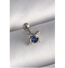 316L Çelik Gümüş Renk Mavi Zirkon Taşlı Tragus Piercing - TJ-PR1271