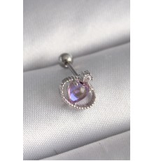 316L Çelik Gümüş Renk Mor Mineli Kalp Zirkon Taş Detay Tragus Piercing - TJ-PR1273