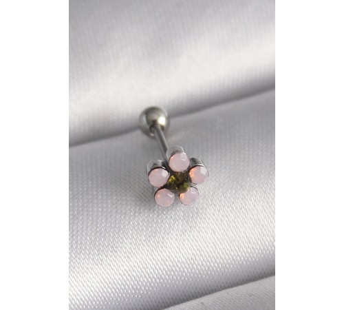 316L Çelik Gümüş Renk Zirkon Taşlı Çiçek Tragus Piercing - TJ-PR1277