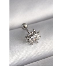 316L Çelik Gümüş Renk Zirkon Taşlı Güneş Tragus Piercing - TJ-PR1279