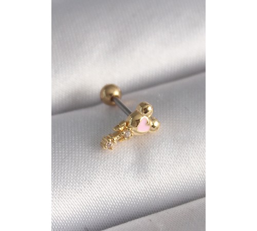 316L Çelik Gold Renk Zirkon Taş Detay Pembe Kalp İşleme Tragus Piercing - TJ-PR1280
