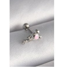 316L Çelik Gümüş Renk Zirkon Taş Detay Pembe Kalp İşleme Tragus Piercing - TJ-PR1281