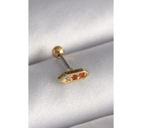 316L Çelik Gold Renk Turuncu Zirkon Taşlı Tragus Piercing - TJ-PR1284