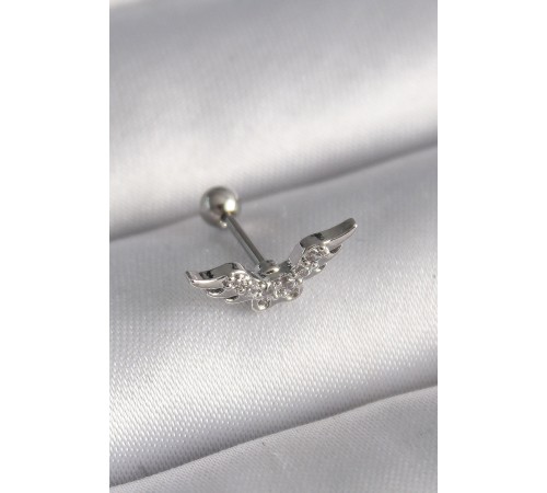 316L Çelik Gümüş Renk Zirkon Taş Detay Kanat Model Tragus Piercing - TJ-PR1291
