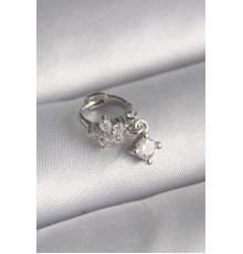316L Çelik Gümüş Renk Zirkon Taşlı Çiçek Model Sallantı Detay Tragus Piercing - TJ-PR1311