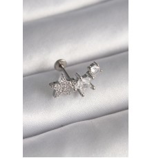 316L Çelik Gümüş Renk Zirkon Taşlı Yıldız Model Tragus Piercing - TJ-PR1339