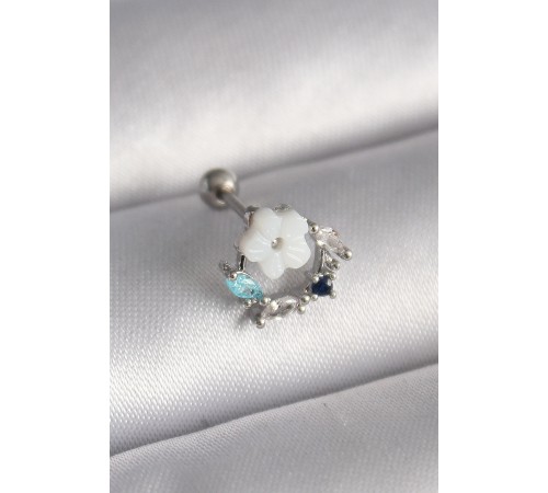 316L Çelik Gümüş Renk Zirkon Taş Detay Beyaz Çiçek Model Tragus Piercing - TJ-PR1359