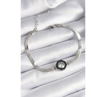 316L Çelik Gümüş Renk Zirkon Taşlı İtalyan Zincir Model Kadın Bileklik - TJ-BB6479