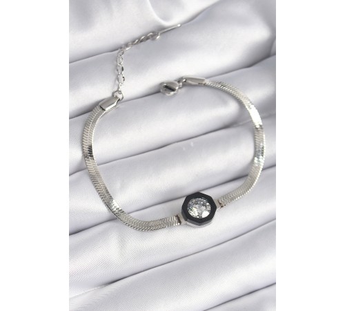 316L Çelik Gümüş Renk Zirkon Taşlı İtalyan Zincir Model Kadın Bileklik - TJ-BB6479