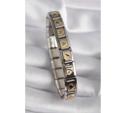 316L Çelik Gümüş Renk Gold Kalp İşleme Nomination Model Kadın Bileklik - TJ-BB6481