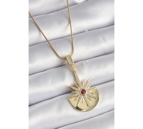 316L Çelik Gold Renk Zirkon Taşlı Yıldız Model Kadın Kolye - TJ-BKO9518