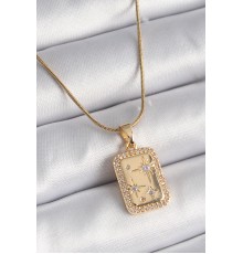 316L Çelik Gold Renk Zirkon Taşlı Yıldız İşleme Madalyon Kadın Kolye - TJ-BKO9520