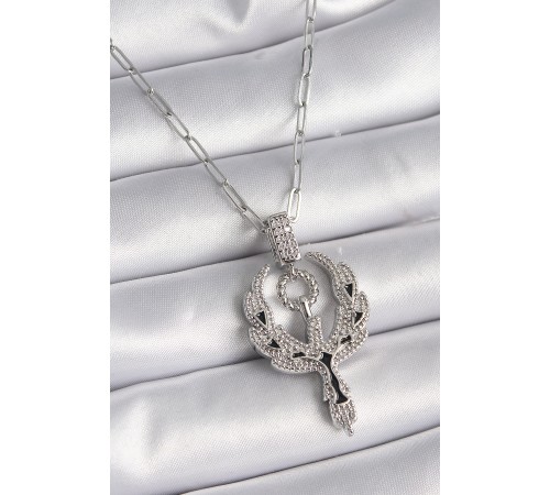316L Çelik Gümüş Renk Zirkon Taşlı Anka Kuşu Model Kadın Kolye - TJ-BKO9527