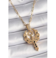 316L Çelik Gold Renk Zirkon Taşlı Anka Kuşu Model Kadın Kolye - TJ-BKO9528