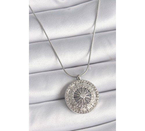 316L Çelik Gümüş Renk Zirkon Taşlı 12 Burç Madalyon Model Kadın Kolye - TJ-BKO9541