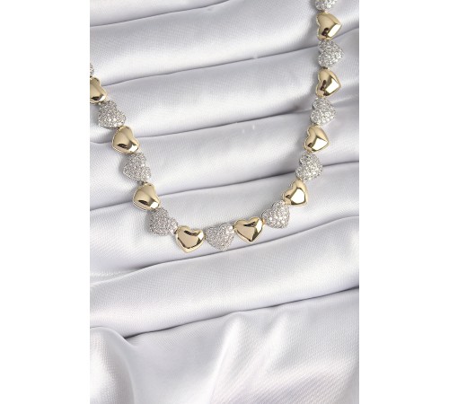 Pirinç Mix Renk Zirkon Taşlı Kalp Model VIP Exclusive Seri Kadın Kolye - TJ-BKO9545