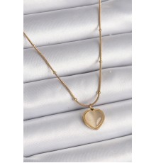 316L Çelik Gold Renk Kedi Gözü Sedefli Kalp Model Kadın Kolye - TJ-BKO9549