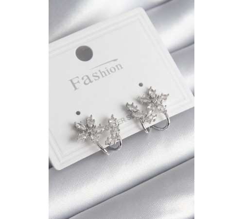 Pirinç Gümüş Renk Zirkon Taşlı Çiçek Model Kadın Küpe - TJ-BKP9740