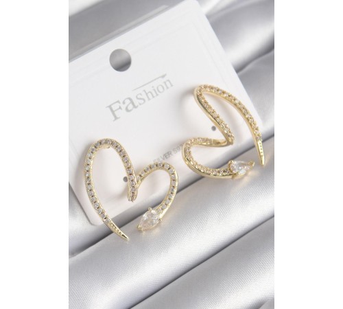 Pirinç Gold Renk Zirkon Taşlı Yılan Kalp Model Kadın Küpe - TJ-BKP9741