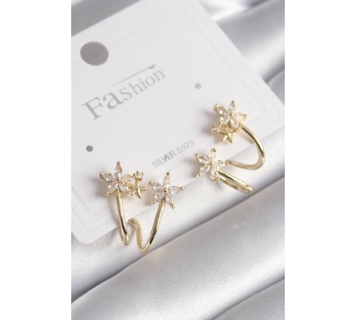Pirinç Gold Renk Zirkon Taşlı Çiçek Model Kadın Küpe - TJ-BKP9745