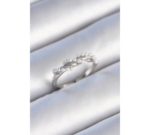 Pirinç Gümüş Renk Sarmal İnci Model Kadın Yüzük - TJ-BYK3437