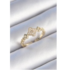 Pirinç Gold Renk İncili Yonca Model Zirkon Taş Detay Kadın Yüzük - TJ-BYK3438