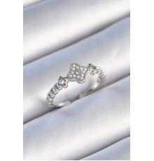 Pirinç Gümüş Renk İncili Yonca Model Zirkon Taş Detaylı Kadın Yüzük - TJ-BYK3439