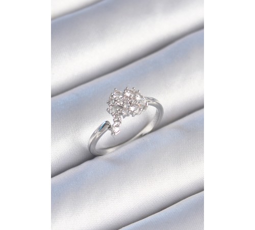 Pirinç Gümüş Renk Zirkon Taşlı Kadın Yüzük - TJ-BYK3443