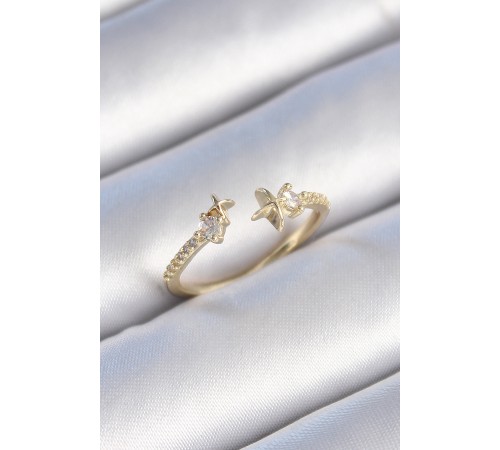 Pirinç Gold Renk Zirkon Taş Detay Yıldız Model Kadın Yüzük - TJ-BYK3446
