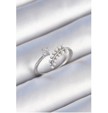 Pirinç Gümüş Renk Zirkon Taşlı İncili Yaprak Model Kadın Yüzük - TJ-BYK3453