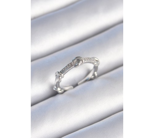 Pirinç Gümüş Renk Zirkon Taşlı Düğüm Model Kadın Yüzük - TJ-BYK3455