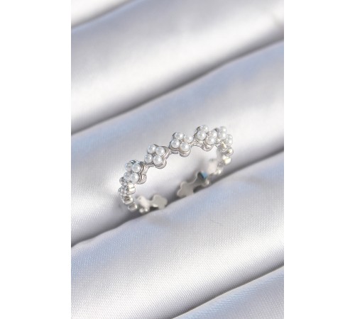 Pirinç Gümüş Renk İncili Yonca Model Kadın Yüzük - TJ-BYK3457