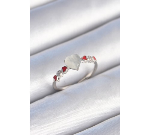 Pirinç Gümüş Renk Beyaz Mineli Kalp Model Zirkon Taş Detaylı Kadın Yüzük - TJ-BYK3459