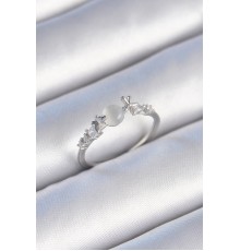 Pirinç Gümüş Renk Zirkon Taşlı Beyaz Mineli Detay Kadın Yüzük - TJ-BYK3463