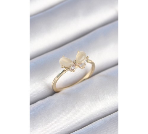 Pirinç Gold Renk Beyaz Mineli Zirkon Taşlı Model Kadın Yüzük - TJ-BYK3464