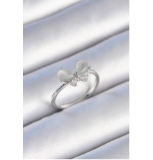 Pirinç Gümüş Renk Zirkon Taşlı Beyaz Mineli Model Kadın Yüzük - TJ-BYK3465