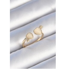 Pirinç Gold Renk Beyaz Mineli Kalp Model Kadın Yüzük - TJ-BYK3472