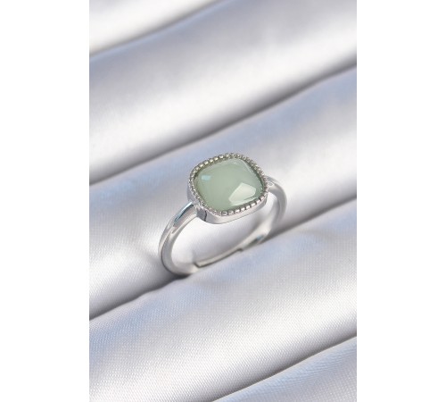 Pirinç Gümüş Renk Yeşil Kare Mineli Kadın Yüzük - TJ-BYK3473