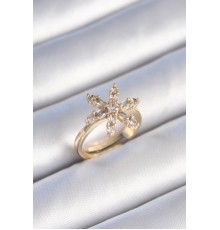 Pirinç Gold Renk Zirkon Taşlı Çiçek Model Kadın Yüzük - TJ-BYK3478