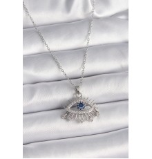 316L Çelik Gümüş Renk Zincir Zirkon Taşlı Göz Model Kadın Kolye - TJ-BKO9564