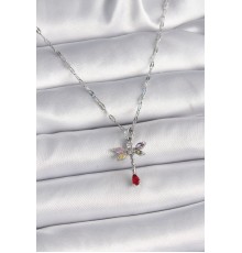 316L Çelik Gümüş Renk Zincir Renkli Zirkon Taşlı Yusufçuk Model Kadın Kolye - TJ-BKO9568