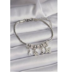 316L Çelik Gümüş Renk Zincir Sallantı Zirkon Taşlı Yonca Figür Charm Bileklik - TJ-BB6527