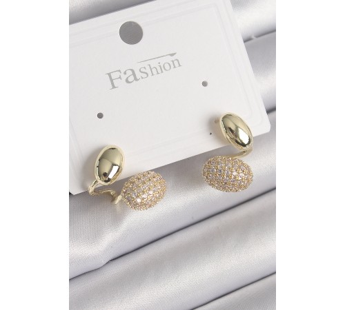 Pirinç Gold Renk Zirkon Taşlı Bombeli Model Kadın Küpe - TJ-BKP9754