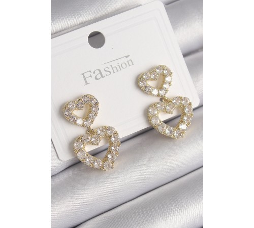 Pirinç Gold Renk Zirkon Taşlı Sallantı Kalp Model Kadın Küpe - TJ-BKP9766