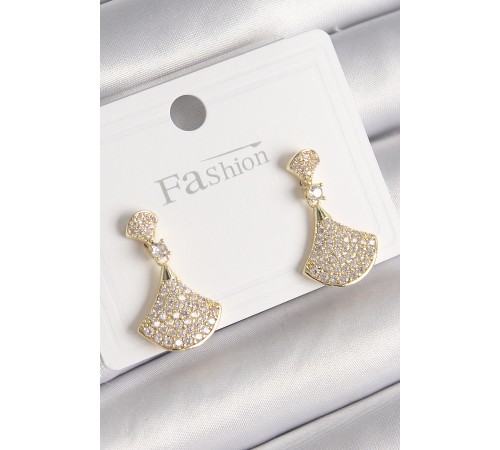 Pirinç Gold Renk Zirkon Taşlı Motif Model Kadın Küpe - TJ-BKP9778