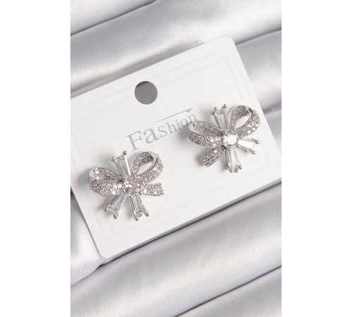 Pirinç Gümüş Renk Zirkon Taşlı Fiyonk Model Kadın Küpe - TJ-BKP9779