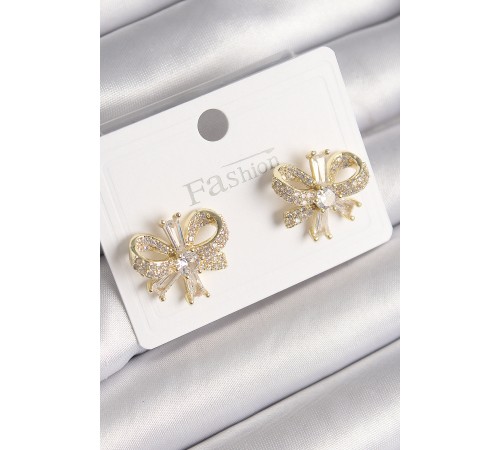 Pirinç Gold Renk Zirkon Taşlı Fiyonk Model Kadın Küpe - TJ-BKP9780