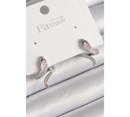 Pirinç Gümüş Renk Zirkon Taşlı Yılan Model Kadın Küpe - TJ-BKP9789